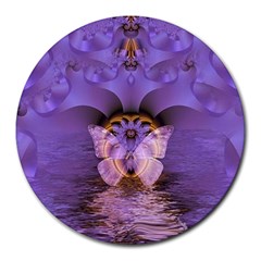 Artsy Purple Awareness Butterfly 8  Mouse Pad (round) by FunWithFibro