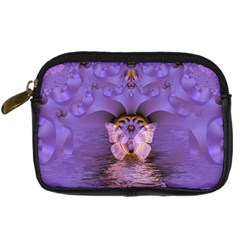 Artsy Purple Awareness Butterfly Digital Camera Leather Case by FunWithFibro