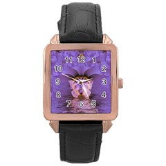 Artsy Purple Awareness Butterfly Rose Gold Leather Watch  by FunWithFibro