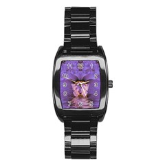 Artsy Purple Awareness Butterfly Stainless Steel Barrel Watch by FunWithFibro