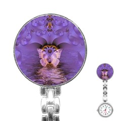 Artsy Purple Awareness Butterfly Stainless Steel Nurses Watch by FunWithFibro