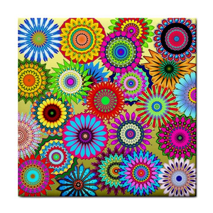 Psychedelic Flowers Ceramic Tile