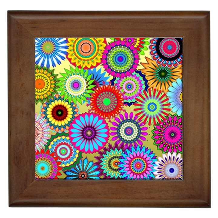 Psychedelic Flowers Framed Ceramic Tile