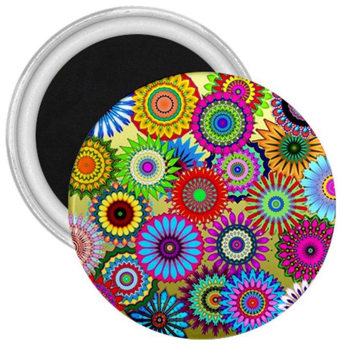 Psychedelic Flowers 3  Button Magnet