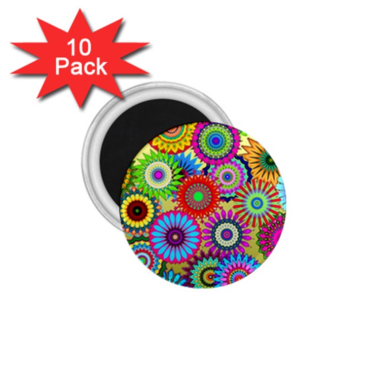 Psychedelic Flowers 1.75  Button Magnet (10 pack)