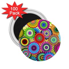 Psychedelic Flowers 2.25  Button Magnet (100 pack)