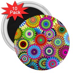 Psychedelic Flowers 3  Button Magnet (10 Pack) by StuffOrSomething