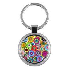 Psychedelic Flowers Key Chain (round) by StuffOrSomething