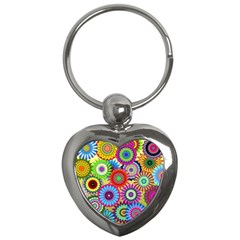 Psychedelic Flowers Key Chain (heart) by StuffOrSomething