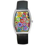 Psychedelic Flowers Tonneau Leather Watch Front