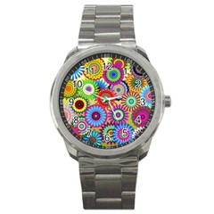 Psychedelic Flowers Sport Metal Watch by StuffOrSomething