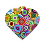 Psychedelic Flowers Dog Tag Heart (One Sided)  Front