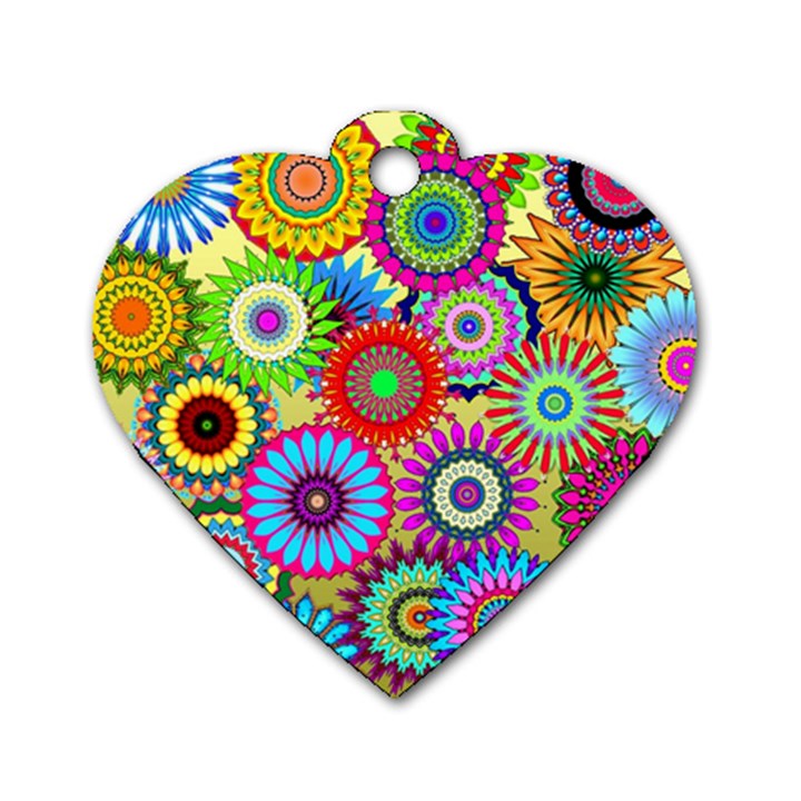 Psychedelic Flowers Dog Tag Heart (One Sided) 