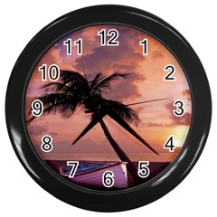 Sunset At The Beach Wall Clock (black) by StuffOrSomething