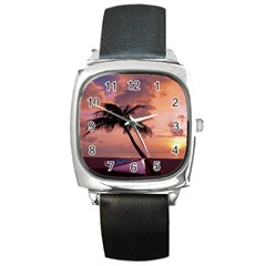 Sunset At The Beach Square Leather Watch by StuffOrSomething