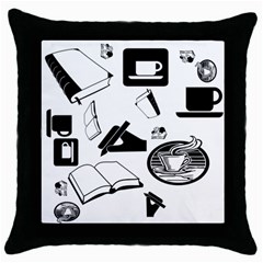 Books And Coffee Black Throw Pillow Case by StuffOrSomething