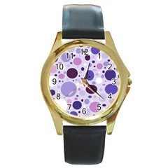 Passion For Purple Round Leather Watch (gold Rim)  by StuffOrSomething