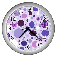 Purple Awareness Dots Wall Clock (silver) by FunWithFibro