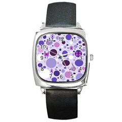 Purple Awareness Dots Square Leather Watch by FunWithFibro