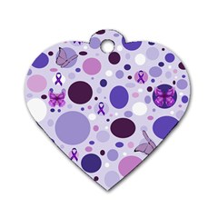 Purple Awareness Dots Dog Tag Heart (two Sided) by FunWithFibro