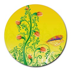 Whimsical Tulips 8  Mouse Pad (round) by StuffOrSomething