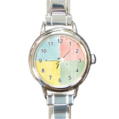 Pastel Textured Squares Round Italian Charm Watch by StuffOrSomething