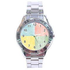 Pastel Textured Squares Stainless Steel Watch by StuffOrSomething