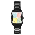 Pastel Textured Squares Stainless Steel Barrel Watch Front