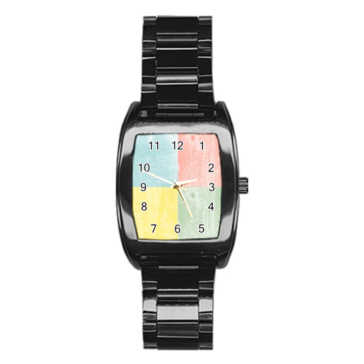 Pastel Textured Squares Stainless Steel Barrel Watch