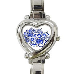 Trippy Blue Swirls Heart Italian Charm Watch  by StuffOrSomething