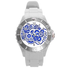 Trippy Blue Swirls Plastic Sport Watch (large) by StuffOrSomething