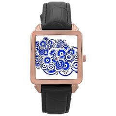 Trippy Blue Swirls Rose Gold Leather Watch  by StuffOrSomething