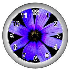 Purple Bloom Wall Clock (silver) by BeachBum