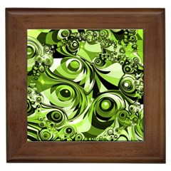 Retro Green Abstract Framed Ceramic Tile