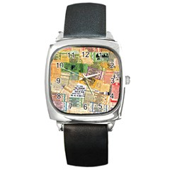 Retro Concert Tickets Square Leather Watch by StuffOrSomething