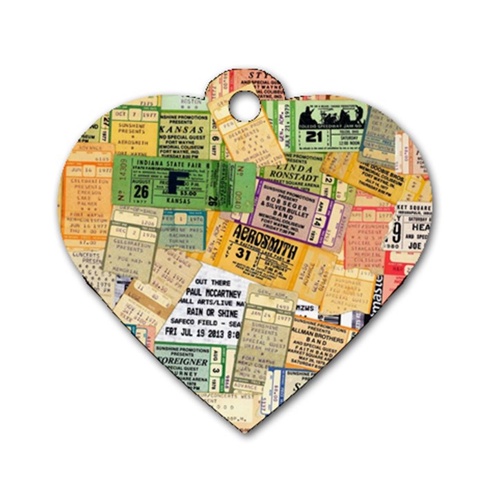 Retro Concert Tickets Dog Tag Heart (One Sided) 