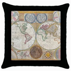 1794 World Map Black Throw Pillow Case by StuffOrSomething