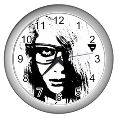 Hipster Zombie Girl Wall Clock (silver) by chivieridesigns