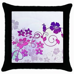 Floral Garden Black Throw Pillow Case by Colorfulart23