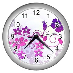 Floral Garden Wall Clock (silver) by Colorfulart23