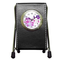 Floral Garden Stationery Holder Clock by Colorfulart23