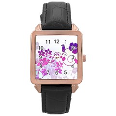 Floral Garden Rose Gold Leather Watch  by Colorfulart23