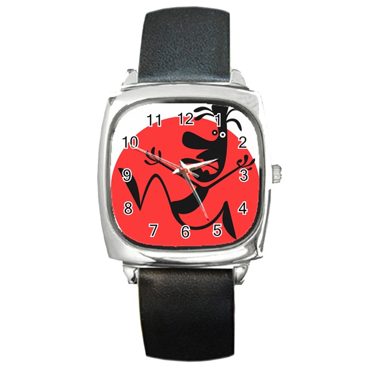 Running Man Square Leather Watch