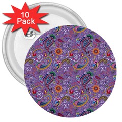 Purple Paisley 3  Button (10 Pack) by StuffOrSomething