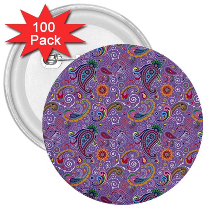 Purple Paisley 3  Button (100 pack)