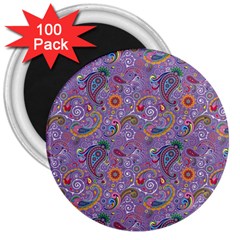 Purple Paisley 3  Button Magnet (100 Pack) by StuffOrSomething