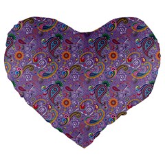 Purple Paisley 19  Premium Heart Shape Cushion by StuffOrSomething