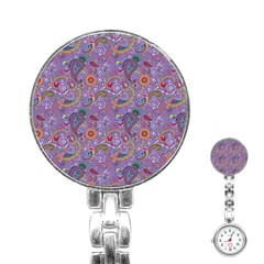 Purple Paisley Stainless Steel Nurses Watch by StuffOrSomething