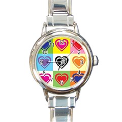 Hearts Round Italian Charm Watch by Siebenhuehner