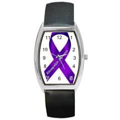 Fibro Awareness Ribbon Tonneau Leather Watch by FunWithFibro